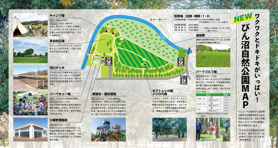 富士見市ホームページに掲載されているリニューアル後のびん沼自然公園ｍａｐ